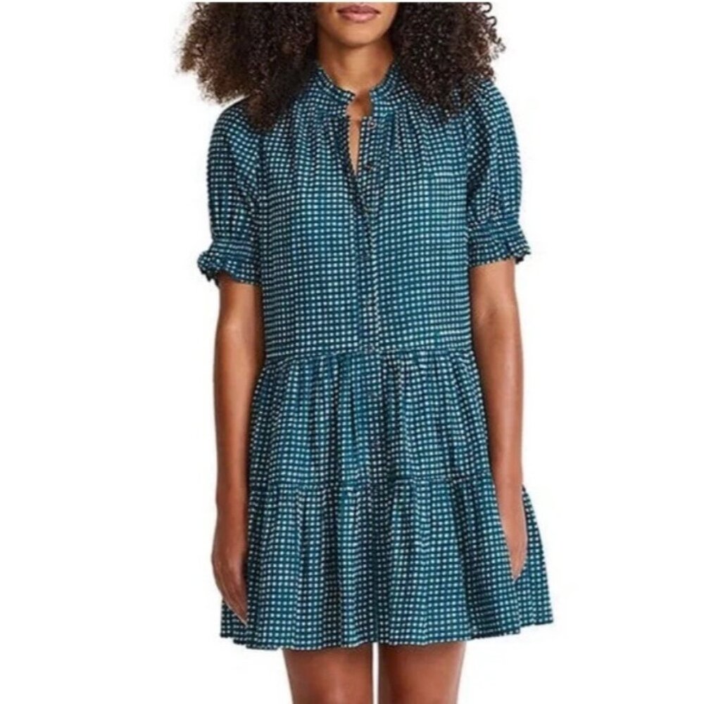 Apiece Apart  Las Alturas mini dress Teal Gingham Check Babydoll Ruffle Plaid Xs